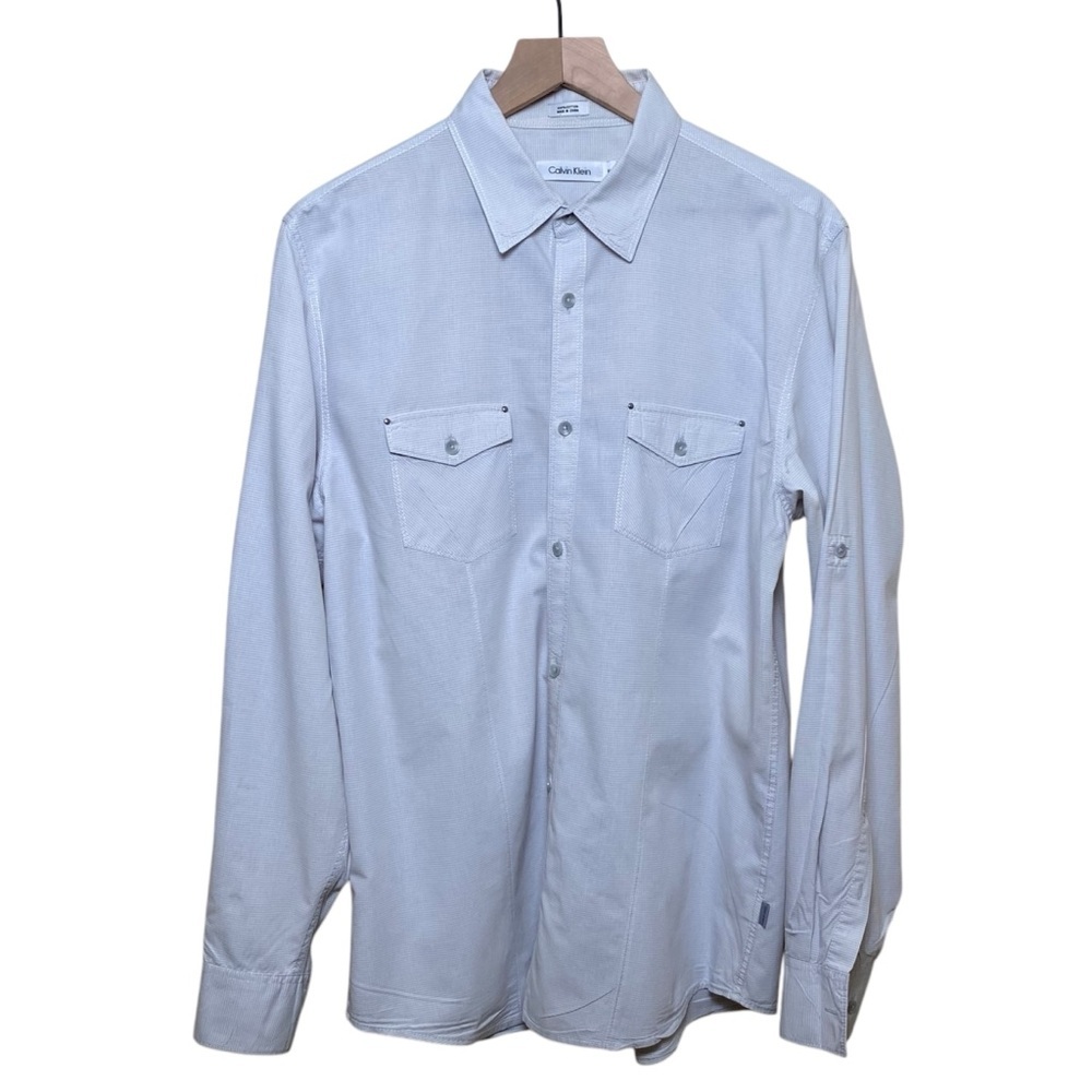 Calvin Klein Grey/White Swiss Tab Button Down Shirt, M